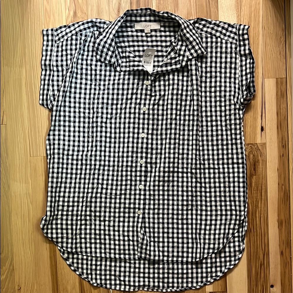LOFT Dark Blue Gingham Dolman Blouse